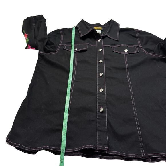 Vintage BOB MACKIE Western Floral Embroidered Black Shirt Jacket Size Large - Picture 8 of 10